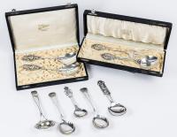 9 Antique and Heavy Danish/Norwegian Silver (830) Serving Pieces all with Striking, Decorative Handles