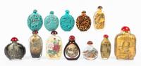 Twelve Chinese Snuff Bottles. Eight Have Inside Painted Scenes Four in Carved Resin