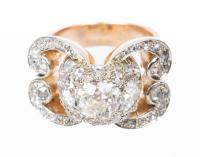 Ladies Custom 14K Yellow Gold and Diamond Ring Boasting 3 Old European Cut Diamonds