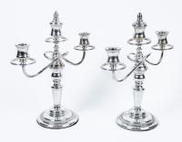 Gorgeous Pair of Sterling Silver Candelabras. Capitals on the Center Candle Holders Can be Removed To Accommodate Three Candles