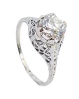 Ladies Antique, 18K White Gold Old European Cut 1.1 Carat Diamond Solitaire