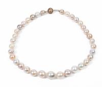 Vintage Near Round, Freshwater Pearls with Beautiful 14K Yellow Gold Open Work Ball Clasp Graduating from 10mm to 14mm