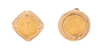 Two Mis-Matched Earrings Each with a $5 Gold Piece with 14K Yellow Gold Mounts