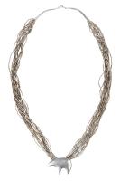 Fantastic Ladies, 15 Strand, Liquid Sterling Silver Necklace with Stylized Bear Pendant