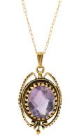 Ladies Elegant 14K Yellow Gold and Amethyst Pendant with 14K Yellow Gold Chain
