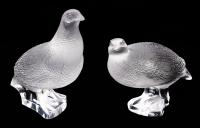 Lalique Frosted Crystal Perdix Partridge/Quail Figures from France Signed, Pristine Condition
