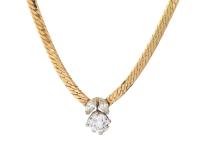 Ladies 14K Yellow Gold Necklace Centered with a Dazzling .80 Carat Old European Cut Diamond Accented with Two Marquis Cut Diamon