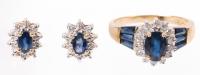 Ladies Petite 14K Yellow Gold, Sapphire and Diamond Earrings with a Dramatic 14K Yellow Gold and Center Oval Sapphire with Diamo