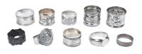 10 Sterling Silver Napkin Rings Mixed Patterns Great for Casual Dining. Second Lot of 10