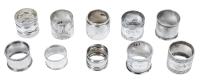 10 Sterling Silver Napkin Rings Mixed Patterns Great for Casual Dining. Fourth Lot of 10