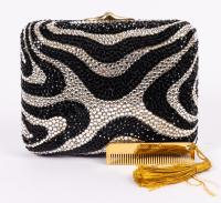 Judith Leiber Black and White Swarovski Crystal Evening Bag with Chain Strap and Comb