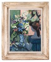 J. Douglas Duder. "Girl With Flowers" Oil on Masonite