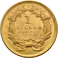 1856 $1 Gold Indian. Slanting 5 MS60 plus - 2
