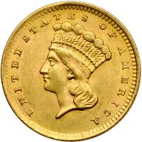 1856 $1 Gold Indian. Slanting 5 MS63