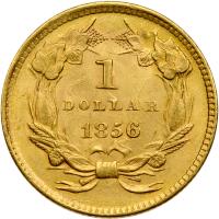 1856 $1 Gold Indian. Slanting 5 MS63 - 2