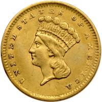 1856 $1 Gold Indian. Slanting 5 VF25