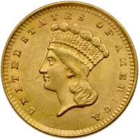 1856 $1 Gold Indian. Upright 5 MS60 plus