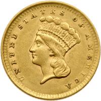 1856 $1 Gold Indian. Upright 5 EF45