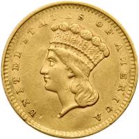 1856 $1 Gold Indian. Slanting 5 EF40