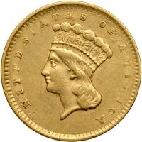 1856 $1 Gold Indian. Upright 5 EF40