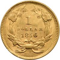 1856 $1 Gold Indian. Upright 5 AU55 - 2