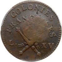 1767 French Colonies Sou, counterstamped RF - 2