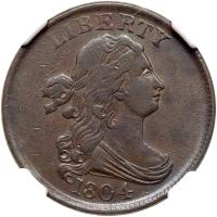 1804 Bust 1/2C. Plain 4, Stemless NGC AU55