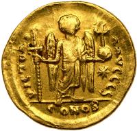Justin I, 518-527. Gold Solidus (4.59g) VF - 2
