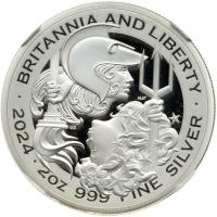 Great Britain. 2024 2 oz. Silver 5 Pound. Charles III. Britannia & Liberty - 2