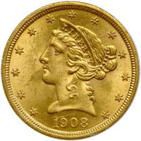 1908 $5 Liberty PCGS MS61