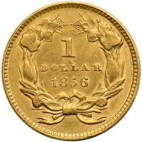 1856 $1 Gold Indian. Upright 5 AU55