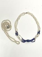 Two Wonderful Pearl Necklaces: Striking Freshwater Pearls, 14K Gold and Lapis Necklace and One 30" Freshwater Cultured Pearl Nec