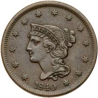 1840 Coronet Head 1C. Lg Date Sharpness of XF - 2