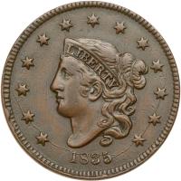 1835 Coronet Head 1C. Sm 8 & Stars VF30 - 2