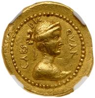 Julius Caesar. Lifetime issue. 49 BC assassinated 44 BC. Gold Aureus (8.07g) 20 mm - 2