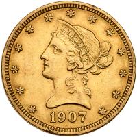1907 $10 Gold AU50