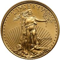 2008. $5.00 American Gold Eagle, 1/10th ozt. Gem Uncirculated