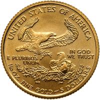 2008. $5.00 American Gold Eagle, 1/10th ozt. Gem Uncirculated - 2