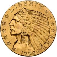 1908 $5 Indian VF30