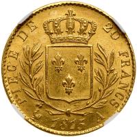 France. 20 Francs, 1815-A (Paris). NGC MS62 - 2