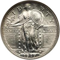 1917-D Liberty Standing Quarter Dollar. Type 1. NGC MS63