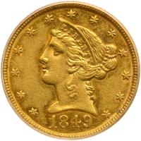 1849 $5 Liberty PCGS AU50
