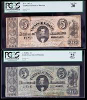 August 19, 1861. 5 Dollar Notes. Lot of 2 notes. PCGS Currency VF-20 and VF-25 Apparent Stained