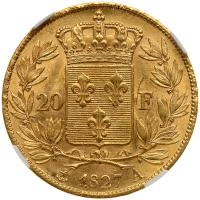 France. 20 Francs, 1827-A. NGC MS62 - 2