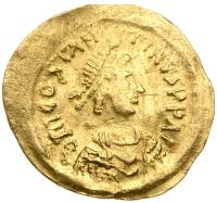 Tiberius II Constantine, 578-582. Gold Tremissis (1.48 g) 17 mm VF to XF