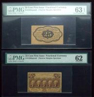 Pair of Fractional Currency Narrow Margins Specimen Notes