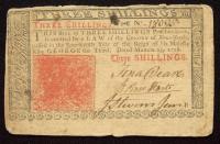 New Jersey, March 25, 1776. Three Shilling Signed John Hart VF
