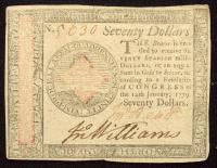 Continental, January 14, 1779, Seventy Dollars Choice VF - 2