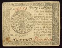 Continental, September 26, 1778, Forty Dollars Light Stain VF