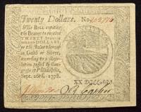 Continental, September 26, 1778, Twenty Dollars VF